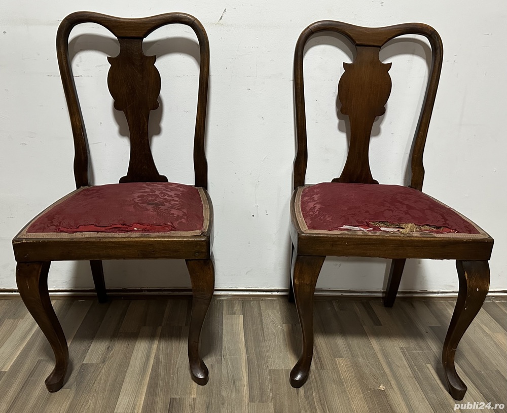 4 buc Scaun Vintage cu sezut tapitat; Scaun din lemn