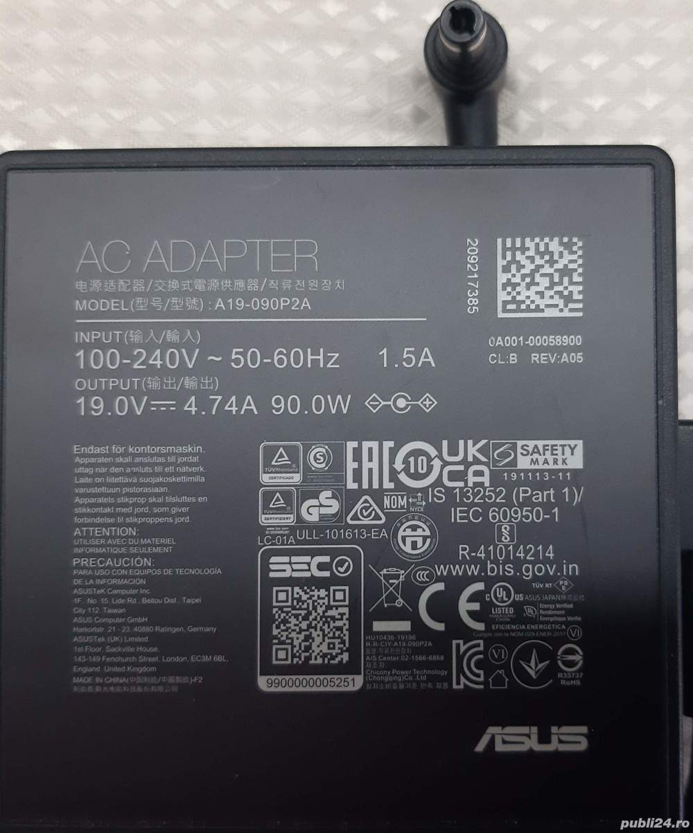 Incarcator-Alimentator Original Laptop/Monitor ASUS 19 V, 4,74 A