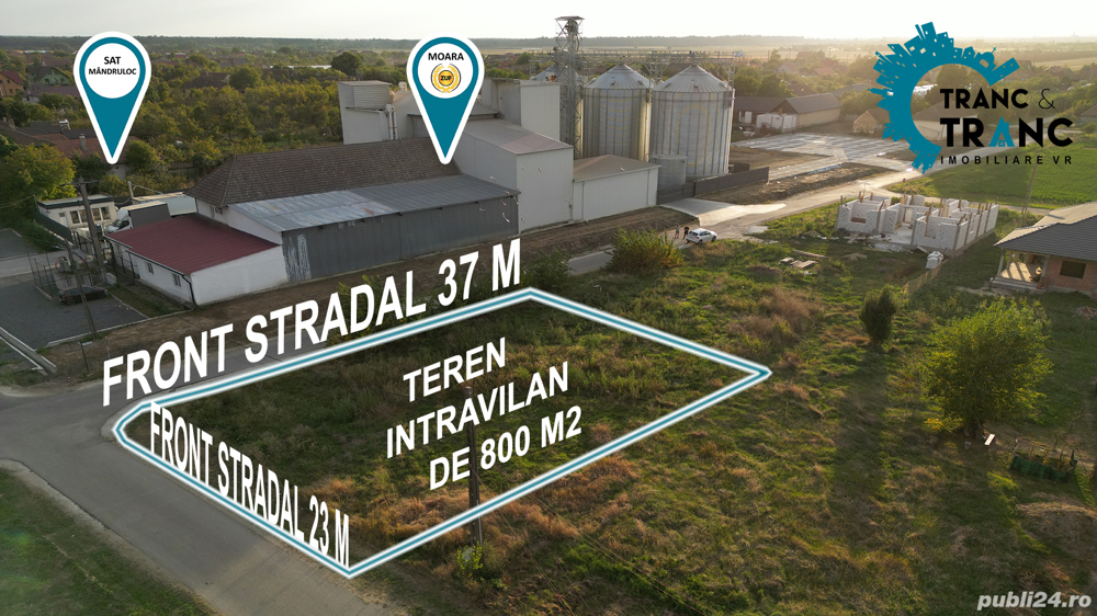 Teren intravilan, de 800 m2, cu 2 fronturi stradale, in Mandruloc