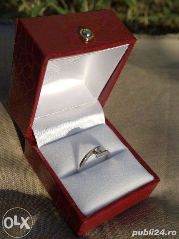 Inel logodna aur alb, 14k 2grame, diamant natural incolor fara incluziuni cu certificat, briliant,