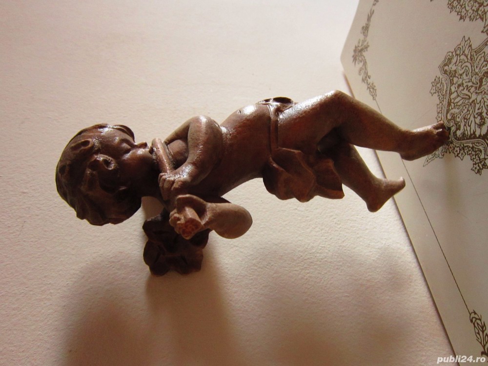 cadou unic Ingeras cu flaut sculptura vintage colectie Germania 1950