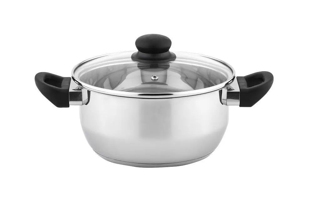 Oală inox cu capac sticla, 20x10 cm 3 l, Argintiu,noua