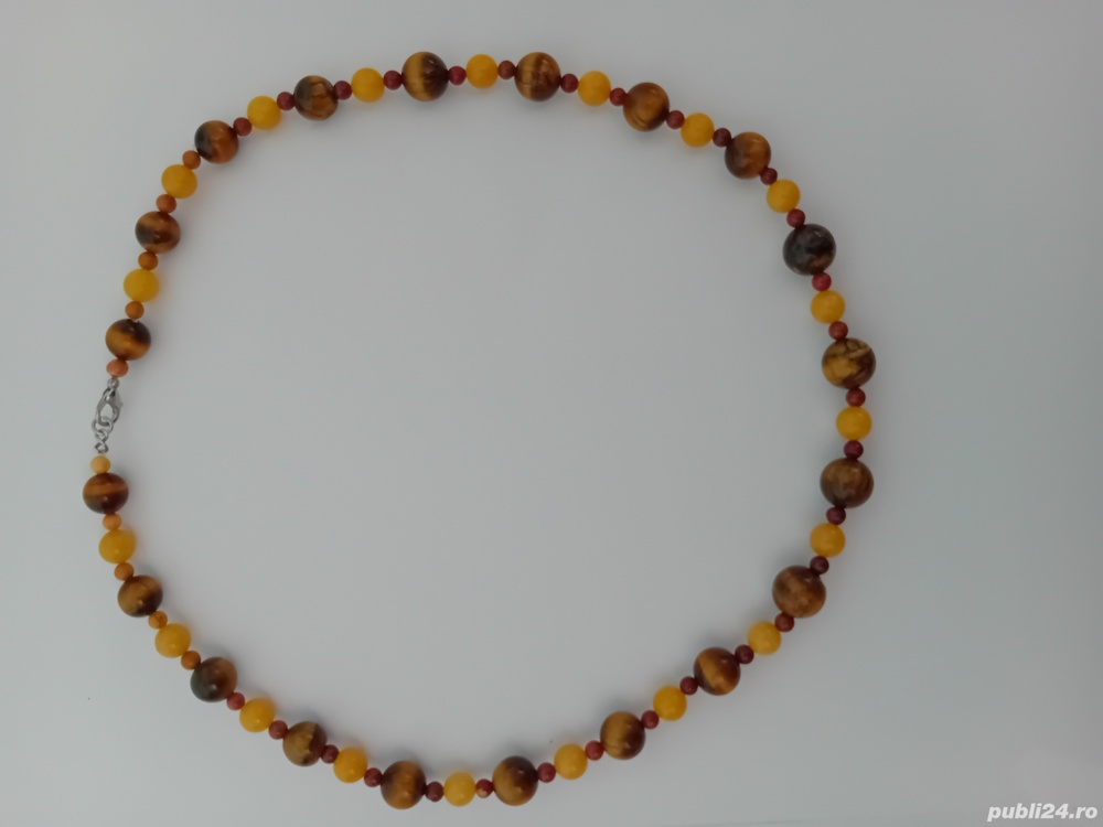 Colier ochi de tigru, jad galben si mookaite 