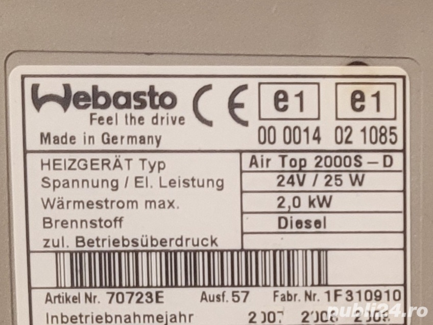 Vând  sirocou Webasto Soba Webasto  Vând  sirocou Webasto Soba Webasto