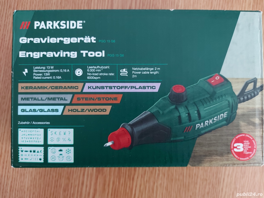 Aparat pentru gravura pe sticla, fier, lemn piatra etc Parkside 13 W 6.000 rpm