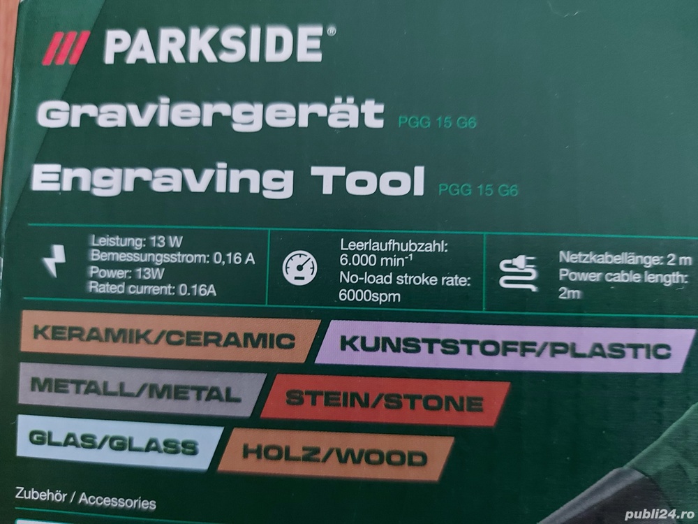 Aparat pentru gravura pe sticla, fier, lemn piatra etc Parkside 13 W 6.000 rpm
