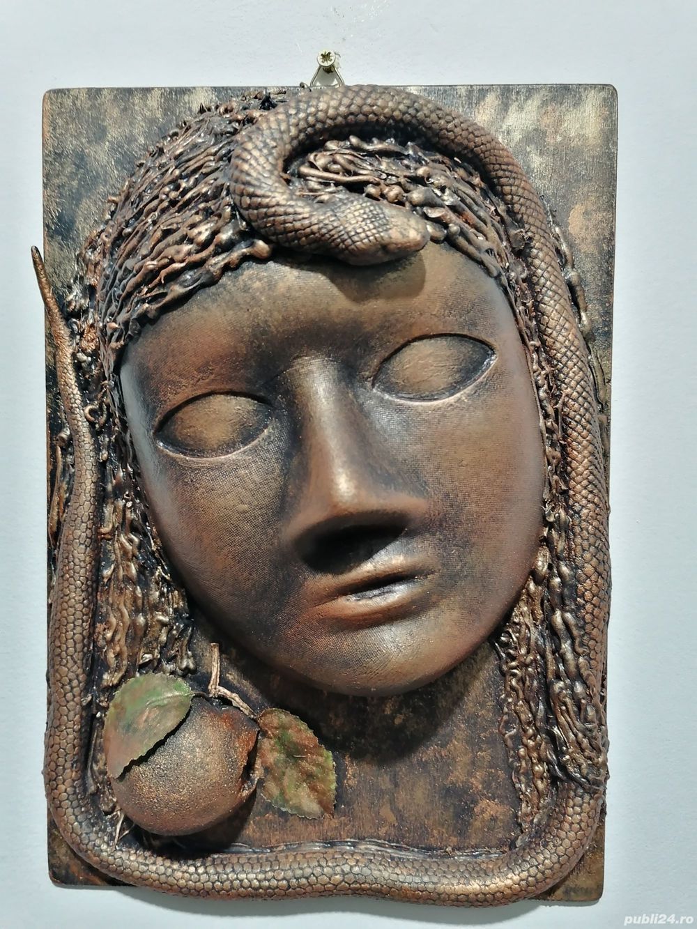 Eva păcatul originar măr,șarpe,sculptură,tablou 3d unicat