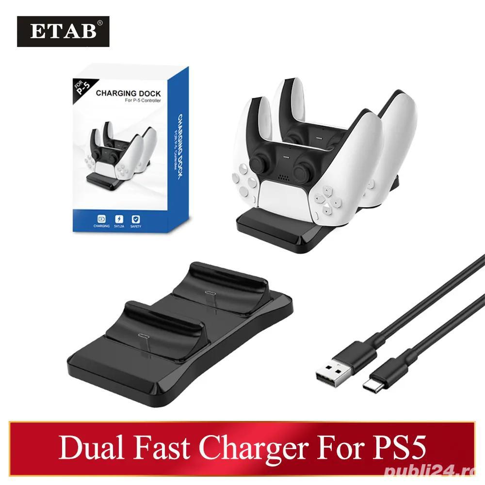 Statie de incarcare ps5, Incarcator controller dock, dublu, pentru consola playstation 5, tip c