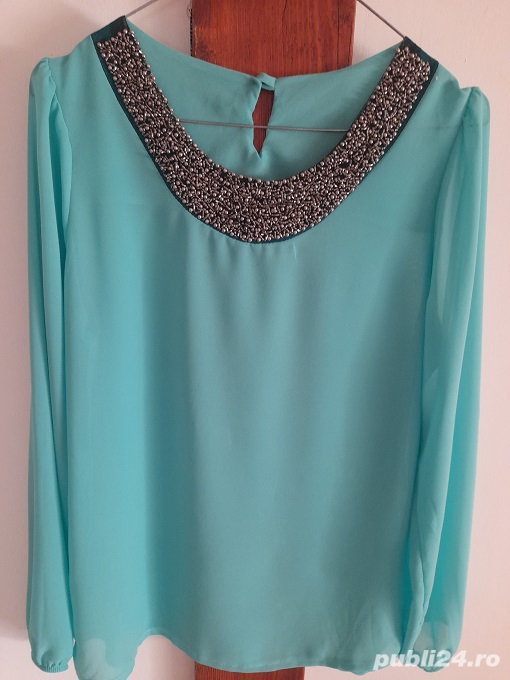 Bluza eleganta din voal plin turcoaz, marimea M