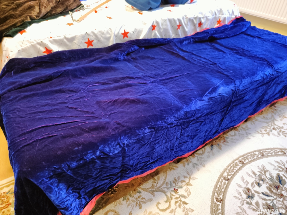Fata de masa pt. targuri   casa, comoda - Catifea pufoasa albastra (240 x 110 cm)