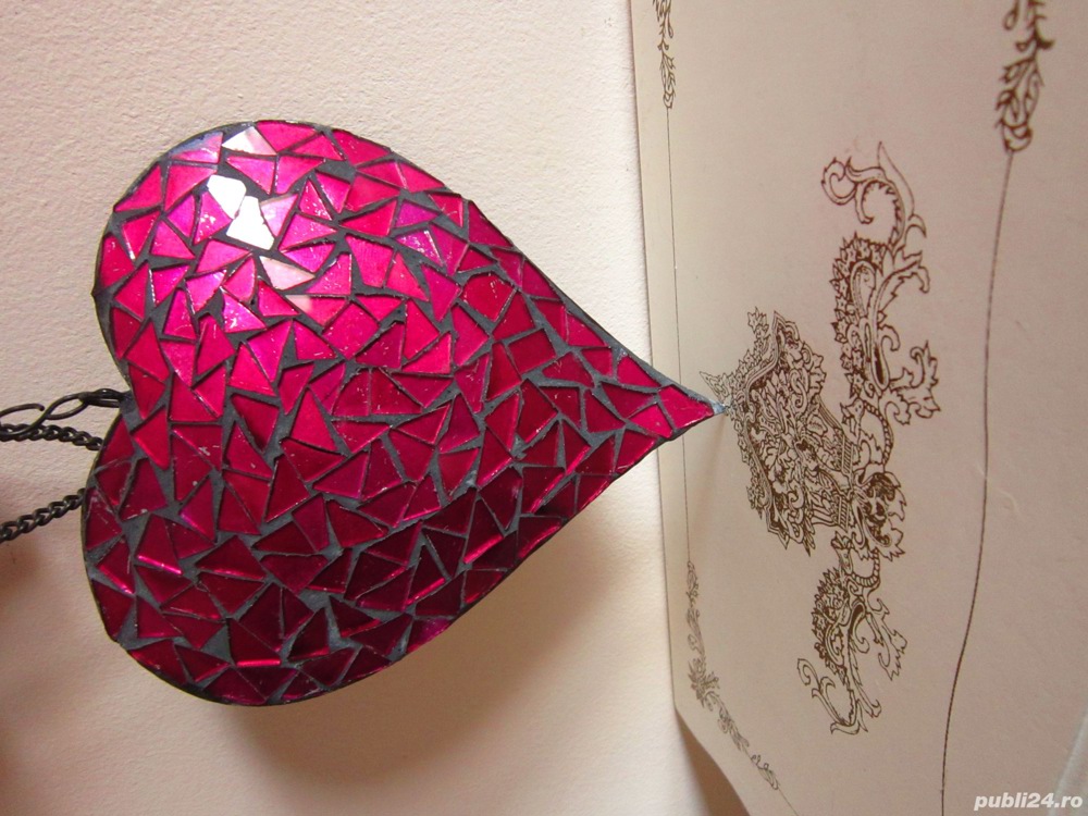 cadou rar Inima stil Tiffany mozaic sticla metal handmade Germany 1960