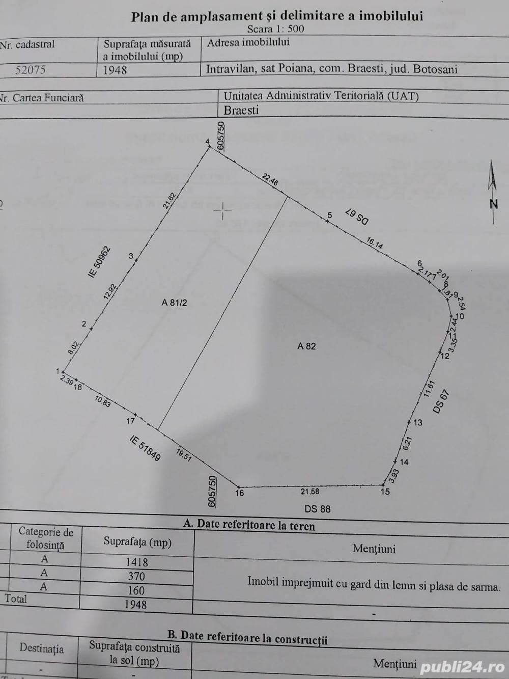 Teren intravilan 1948 mp Poiana , com.Braesti