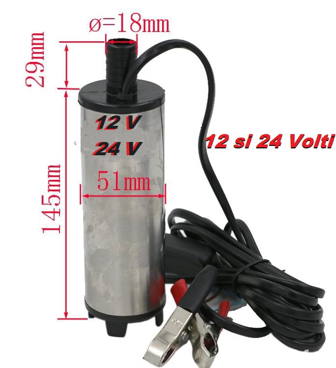 Pompa electrica auto submersibila 12V / 24V 30 l/min, 51 MM, transfer motorina, combustibil, diesel,