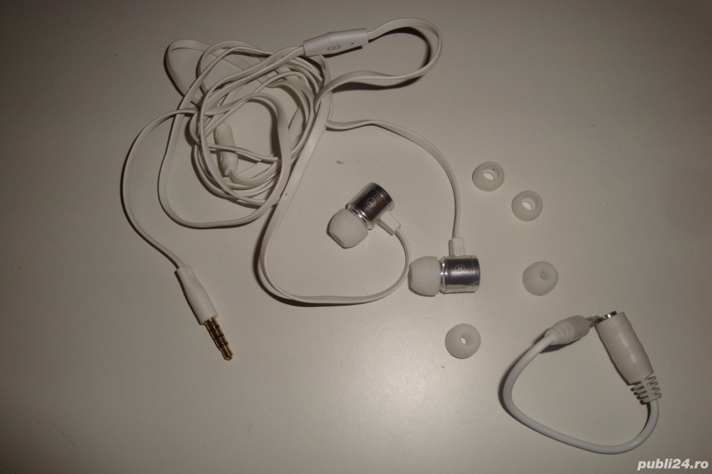 casti cu microfon platinum albe si buton apel mufa jack adaptor jack