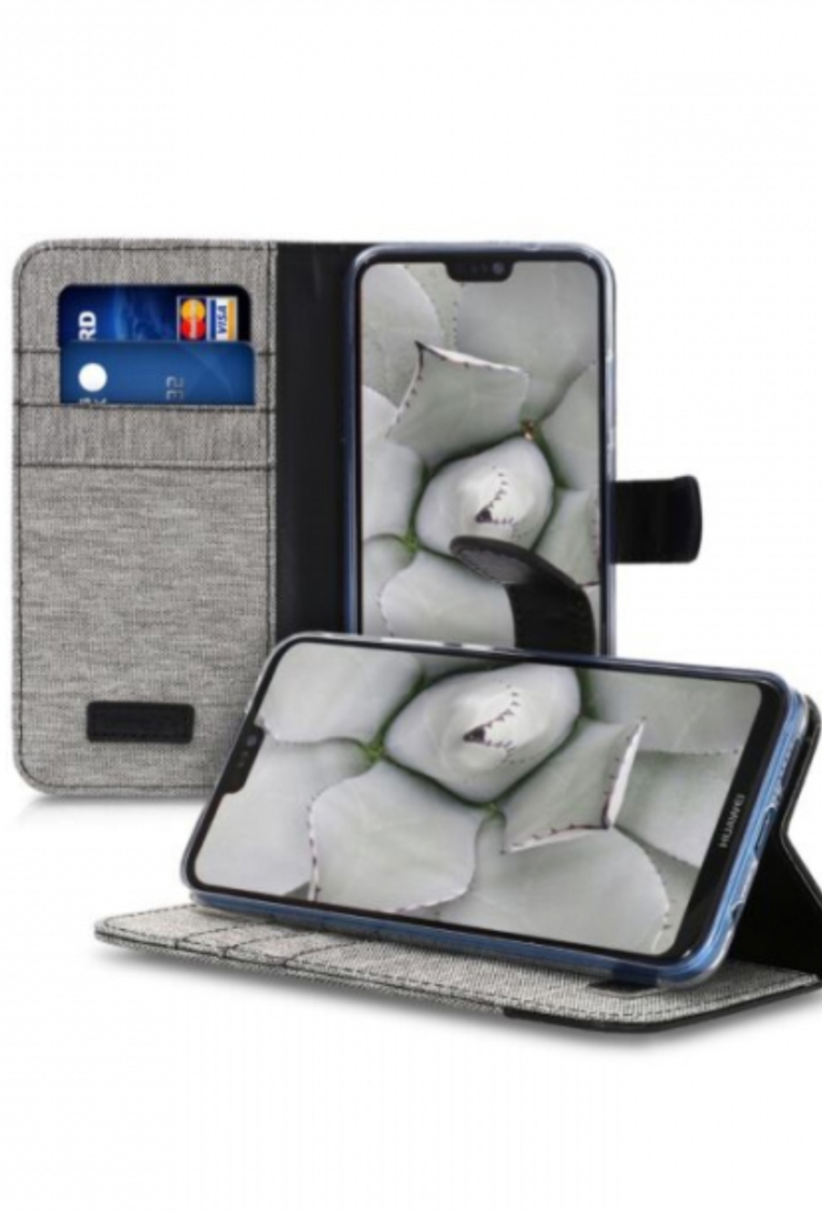 Husă tip portofel din material textil, pentru Huawei P20 lite