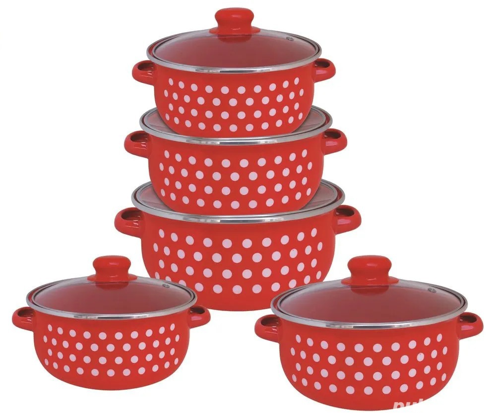 Vand Set Oale 10 piese, 1 L, 1.5 L, 2 L, 3 L, 4 L, Otel si Email, ROSU, NOU 149 Lei. - Set vase crat