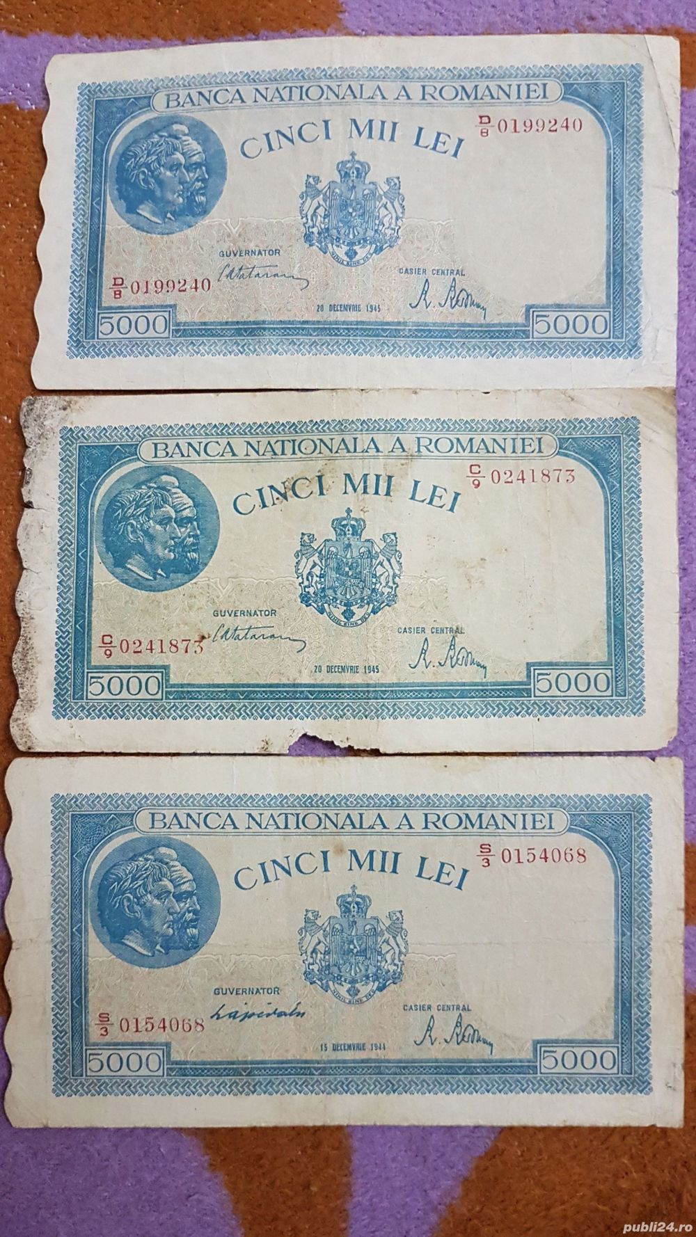 14 Bancnote 5000 lei puse in circulatie in anii 1943-19444-1945