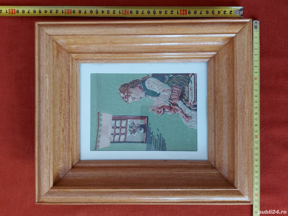 Goblen vechi, cu rama din lemn lacuita si geam din sticla - 2
