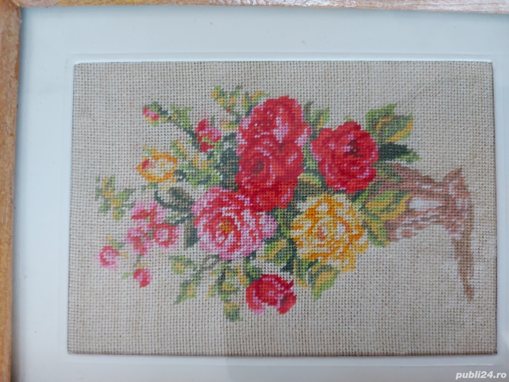 Goblen vechi, cu rama din lemn lacuita si geam din sticla - 3