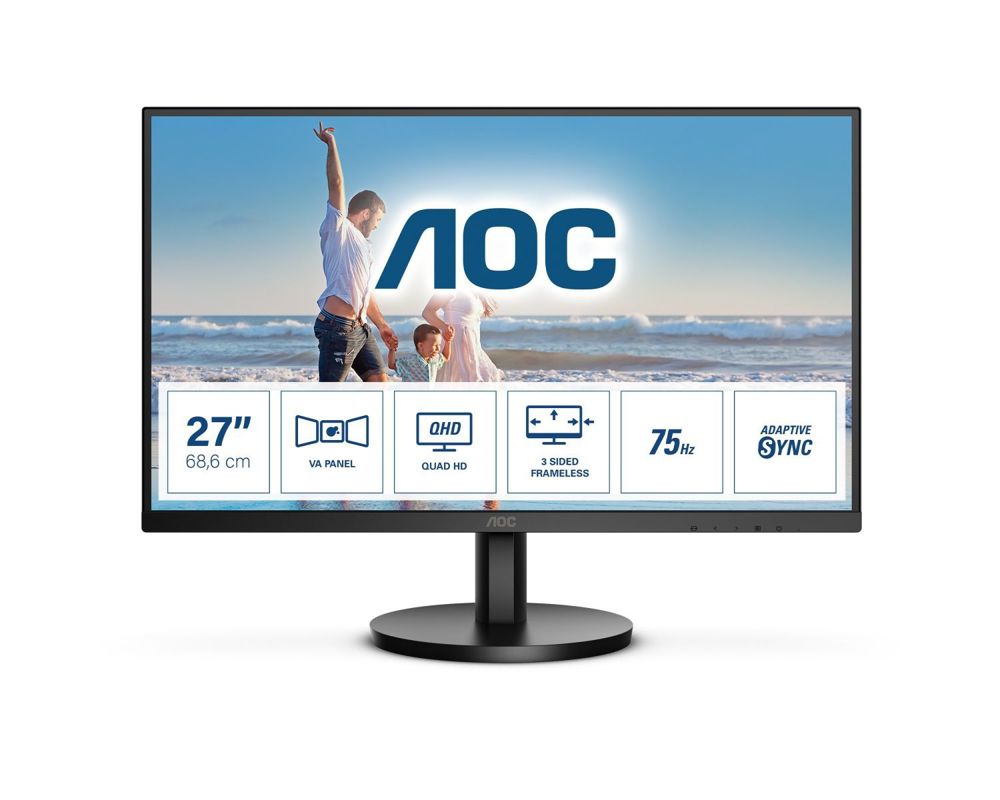 Monitor Nou WLED AOC 27" QHD 75Hz 4 HDMI DisplayPort Boxe, 2560 x 1440