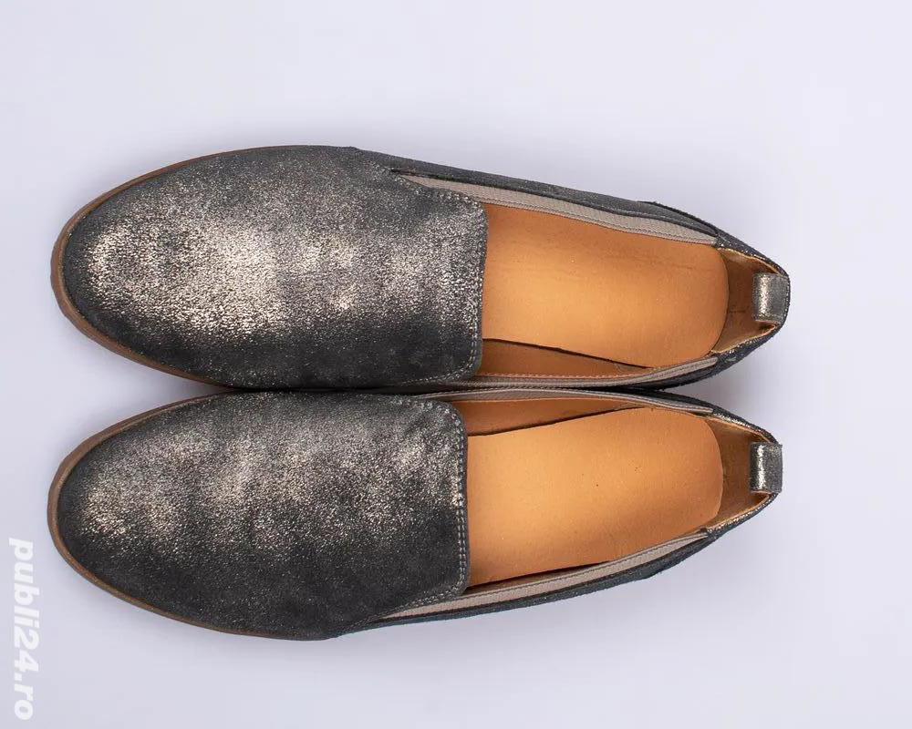 Emanuelle Vee pantofi dama NOI, piele naturala ,nr.37 ,gri albastrui