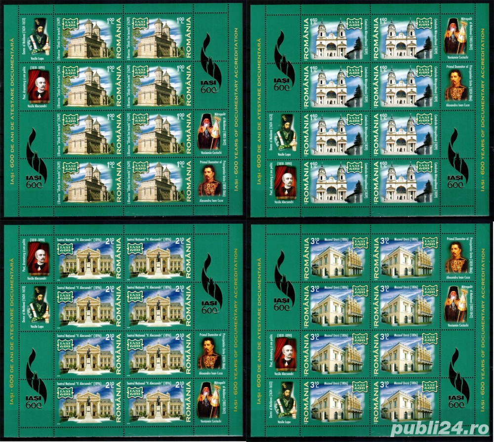 Romania 2008 - Iasi - 600 de ani, minicoli 8 timbre + 4 vigniete, MNH - LP 1813a