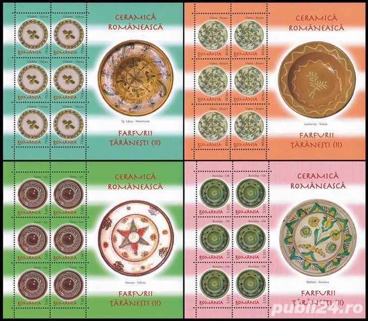 Romania 2007 - Ceramică românească - Farfurii țaraneşti II, minicoli de 6 cu manșetă, MNH - LP 1765a