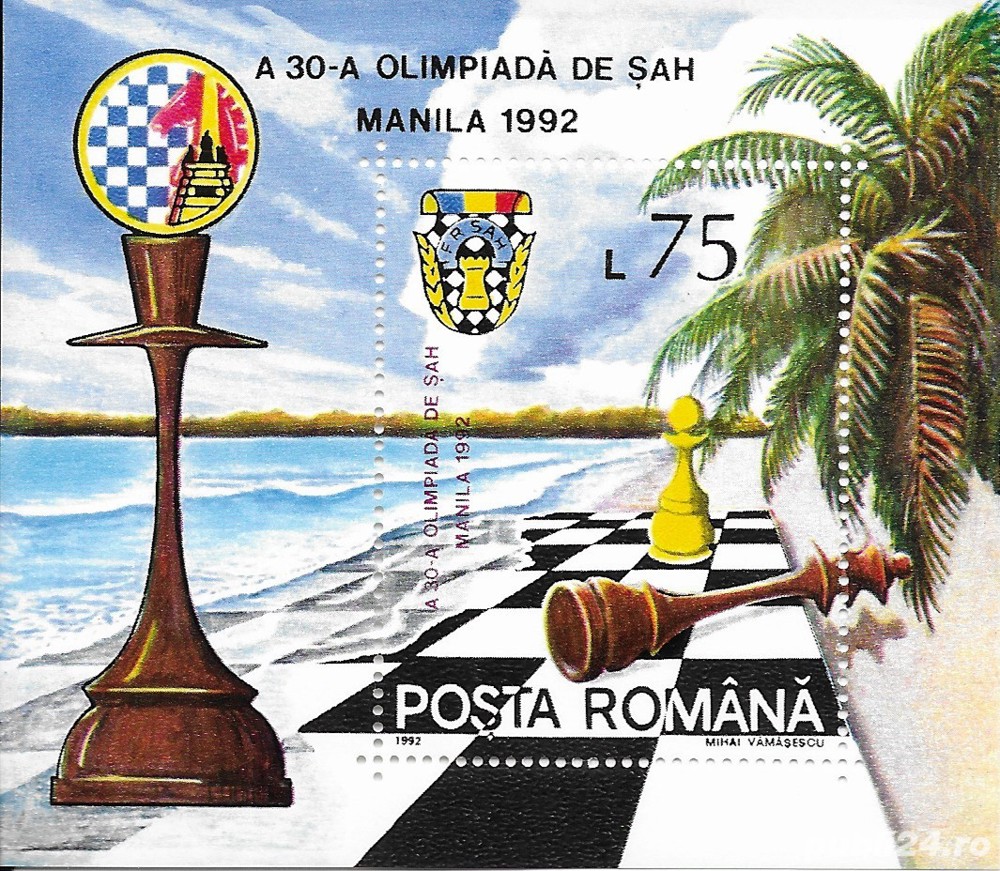 Romania 1992 - A 30-a Olimpiada de Sah Manila, colita dantelata, MNH, LP 1287