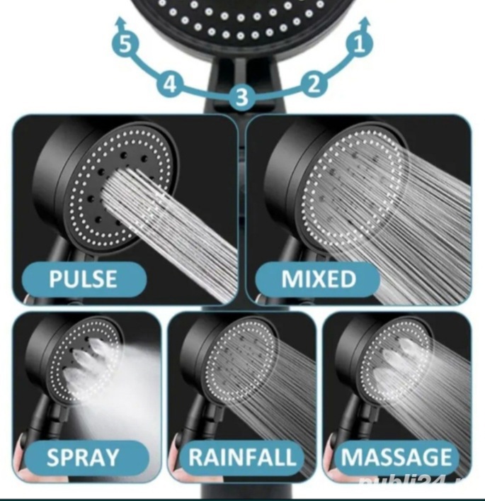 Cap ( Para) de Dus . 5 Moduri Masaj .Potriveste la Furtun Universal