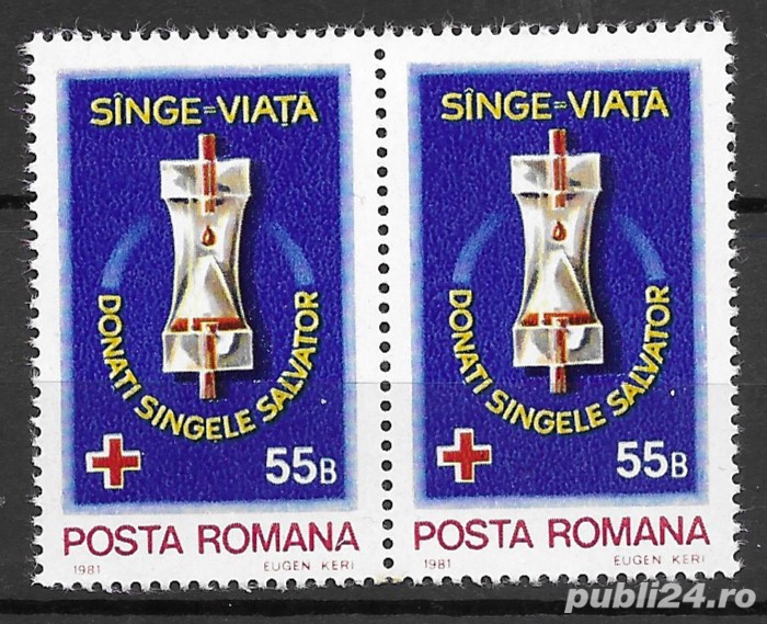 Romania 1982 - Donatori de sange, serie x 2, nestampilat, MNH, LP 1040