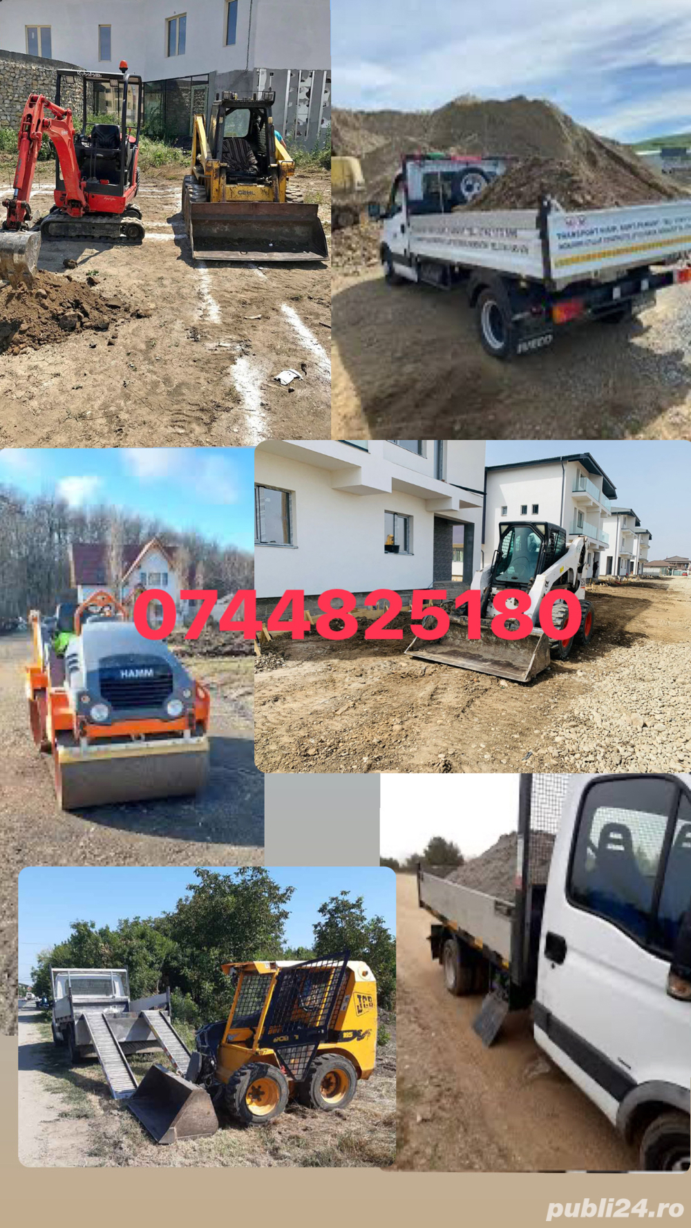 Ridic moloz -  Vand - Pamant,Nisip,Sort,Piatra-inchiriez bibcat excavator cilindru compactor