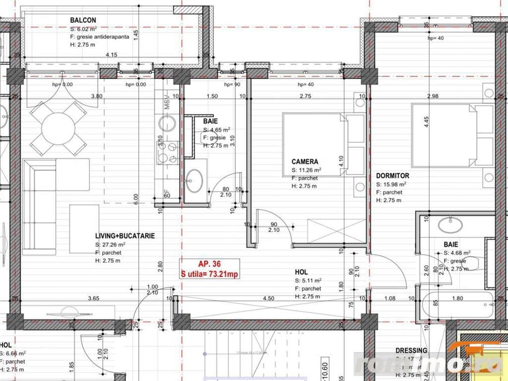 3 camere,et 3, centrala, 2 bai, loc parcare, lift, bloc nou