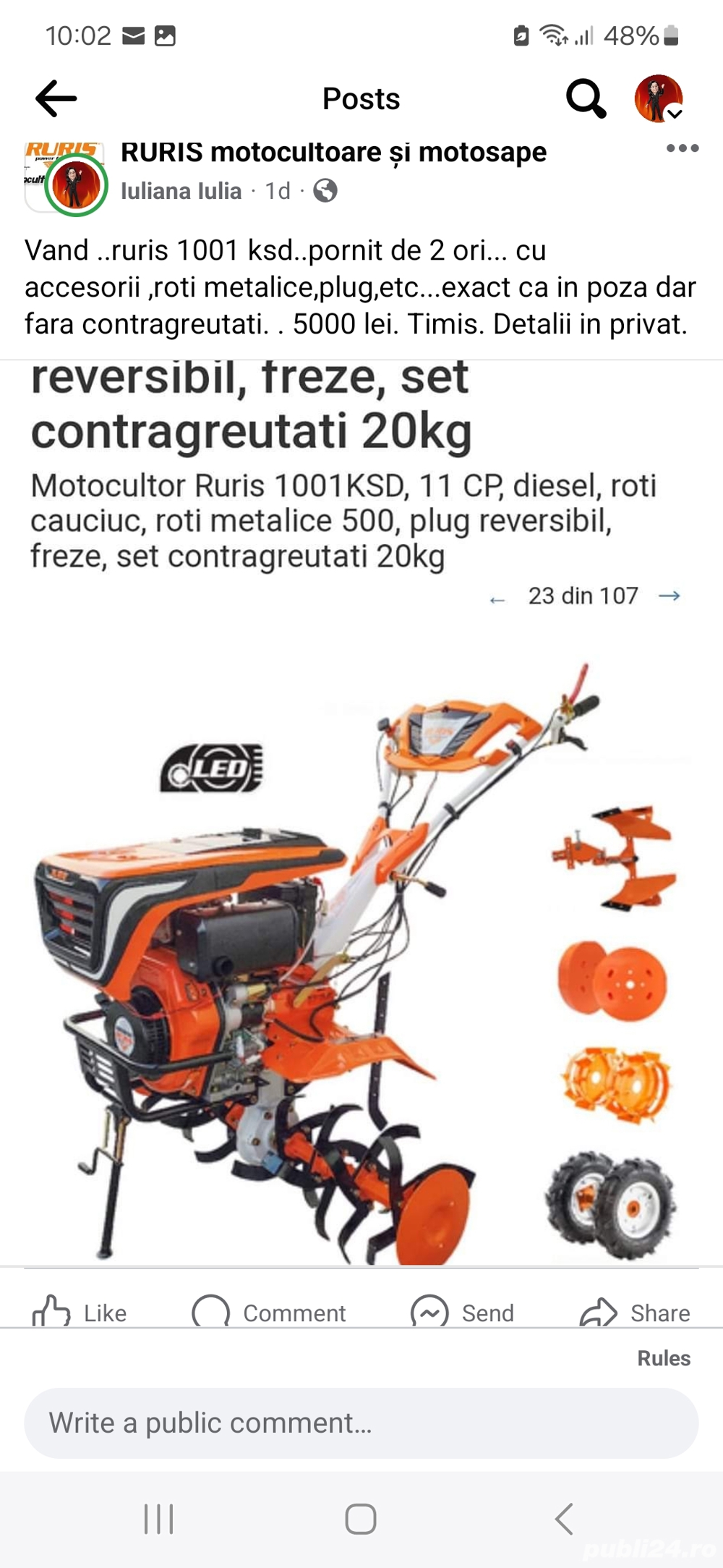 vand motocultor ruris 1001 skd nou