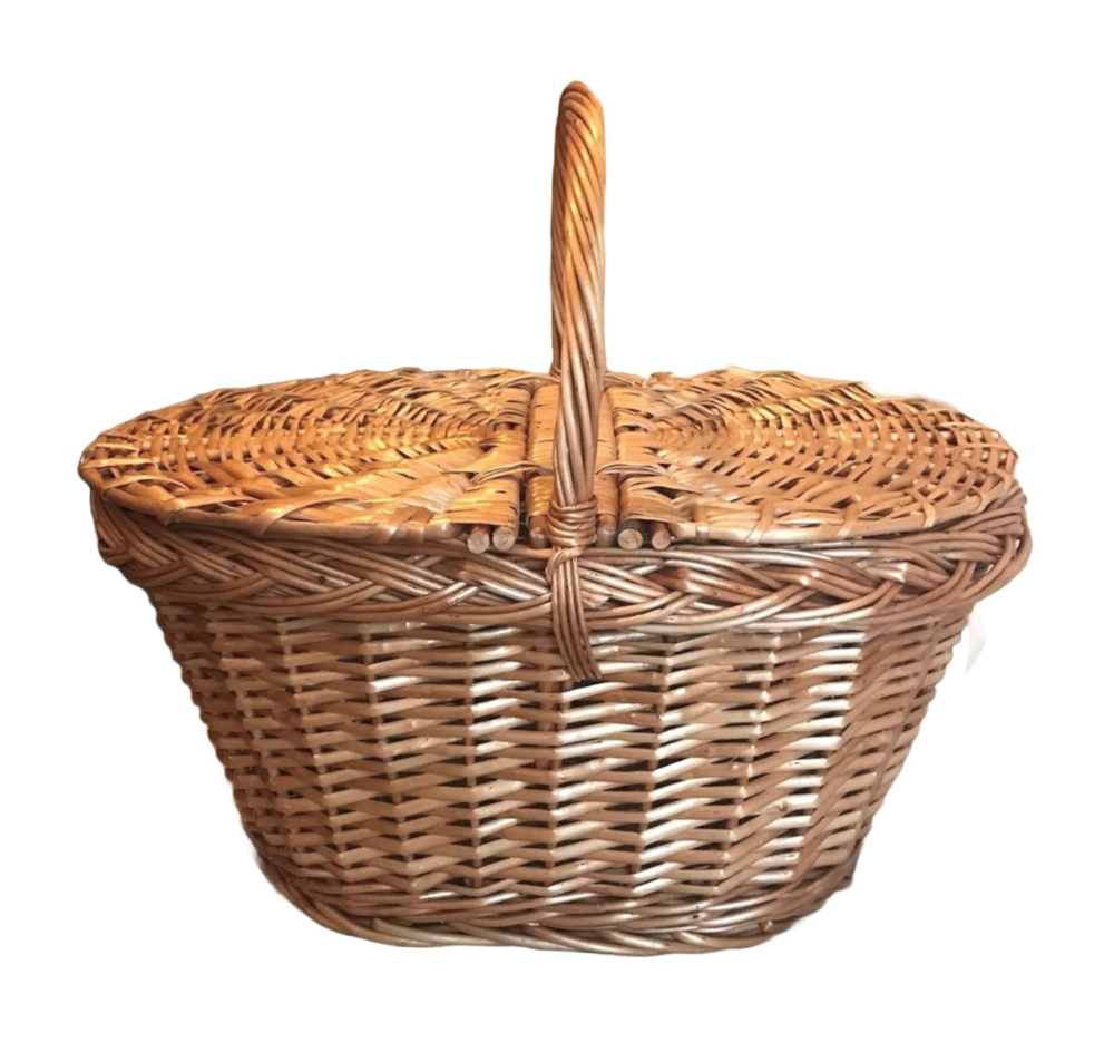 Cos traditional pentru picnic, model oval conic, natur, 47x30x39cm