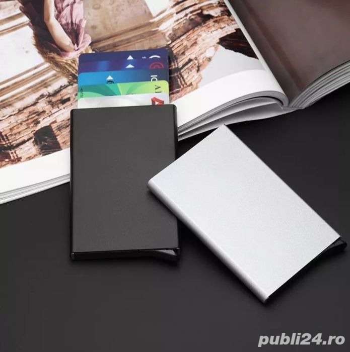 Portofel suport metalic carduri RFID doua culori unisex