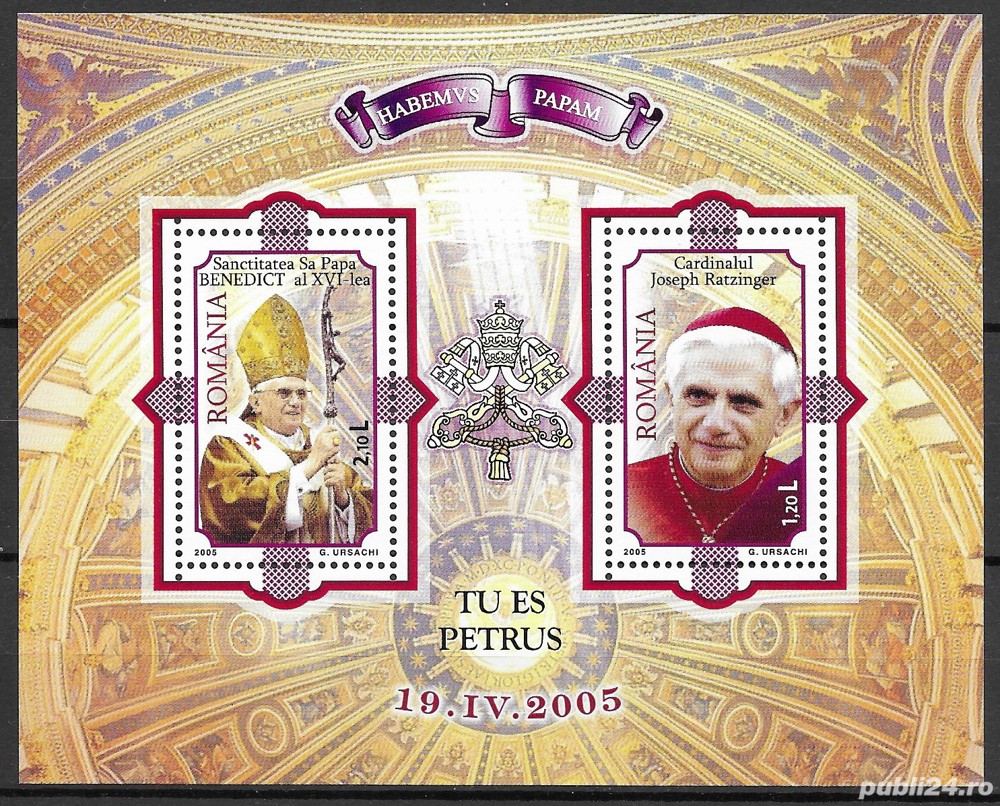 Romania 2005 - Sanctitatea Sa Papa Benedict al XVI-lea, bloc de 2 timbre MNH, LP 1690a