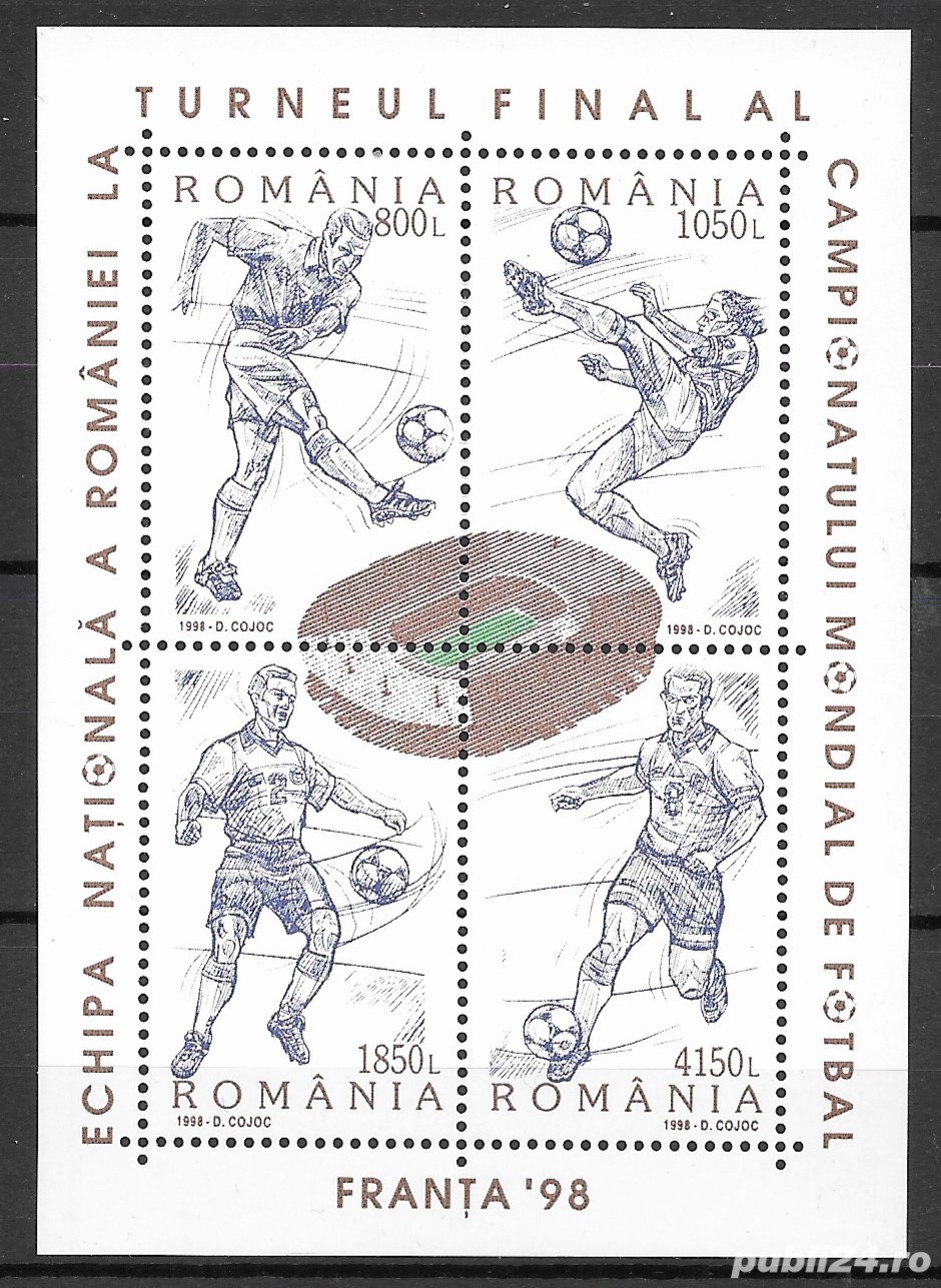 Romania 1998 - C. M. de Fotbal Franţa, bloc dantelat MNH, LP 1455