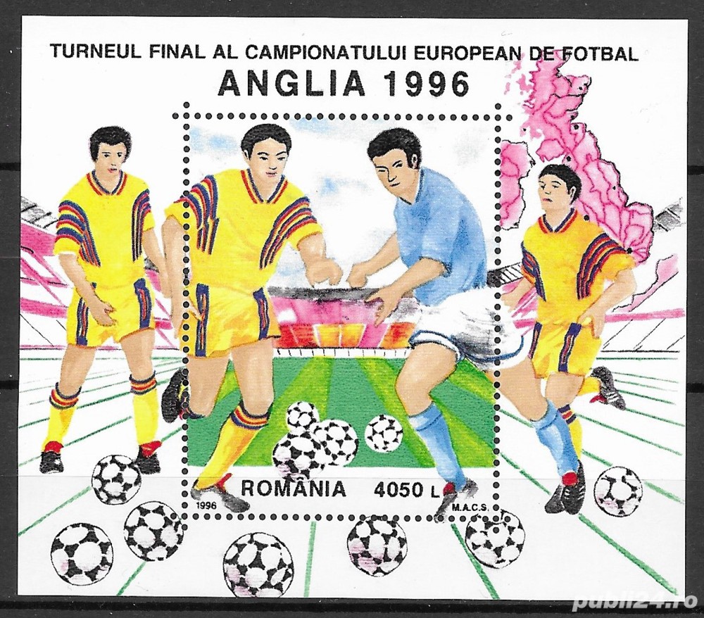 Romania 1996 - Turneul Final al C.E. de Fotbal Anglia, colita dantelata MNH, LP 1410