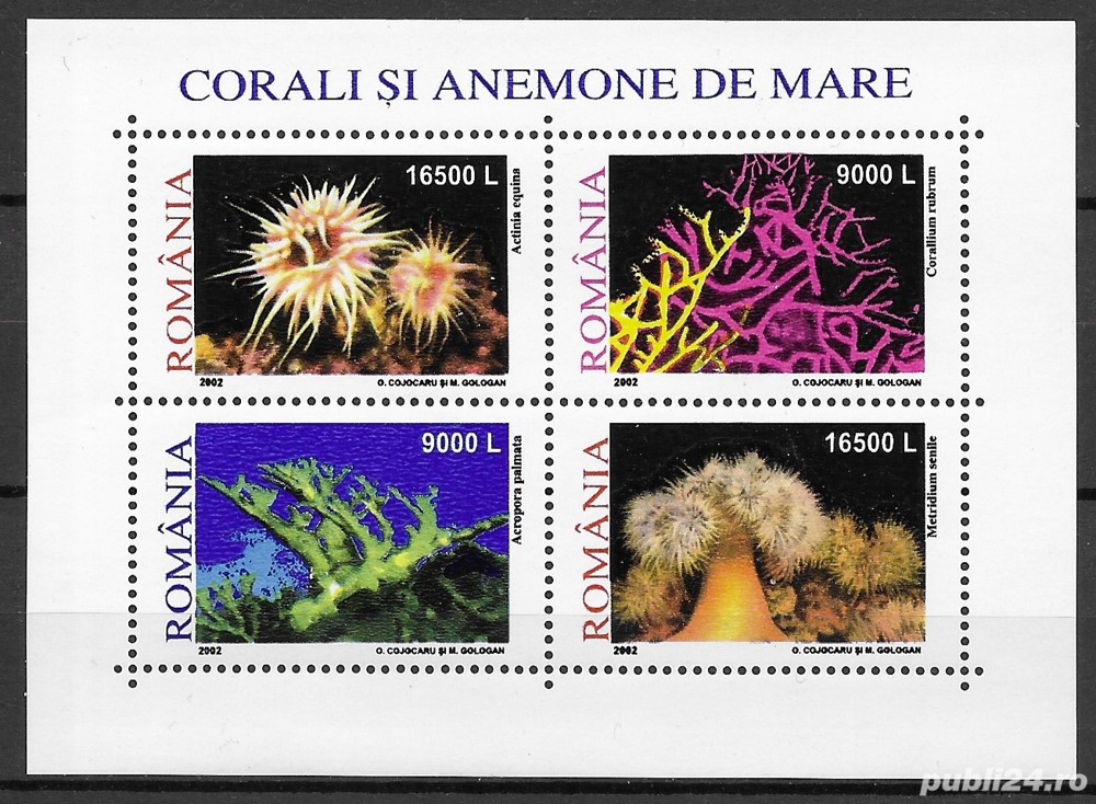 România 2002 - Corali si anemone de mare, bloc de 4 marci, MNH, LP 1577a