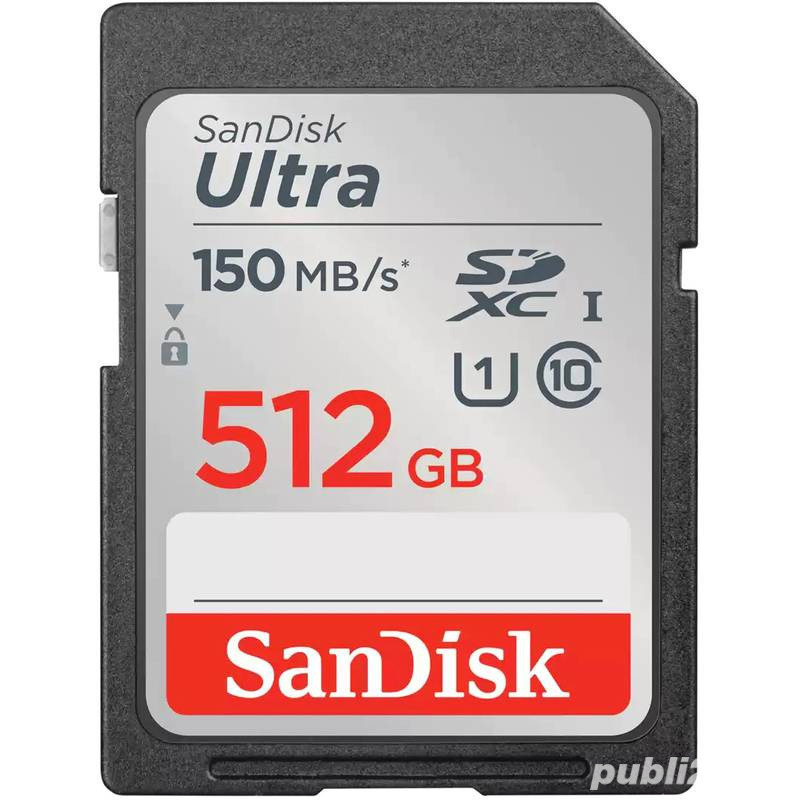 Vand Card memorie SANDISK Ultra, SDXC, 512GB, 150MB s, clasa 10, UHS-I  NOU 179 Lei