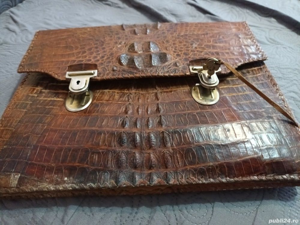Premium - Geanta  originala   piele  naturala  crocodil ( de mlastina )  - BONUS