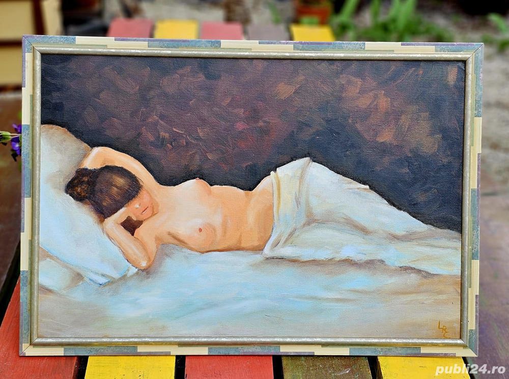 Tablou pictat in ulei pe panza cu rama lemn - Nud