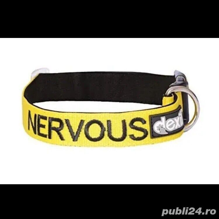 Zgarda Lesa DEXIL DOG Awareness COLLAR - NERVOUS Yellow Colour Coded S-M Neck Size 10-17 