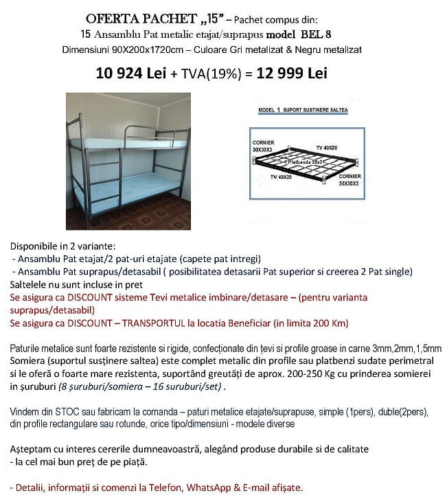 Oferta Pachet 15 seturi Paturi Metalice - Model BEL 8- in stoc!