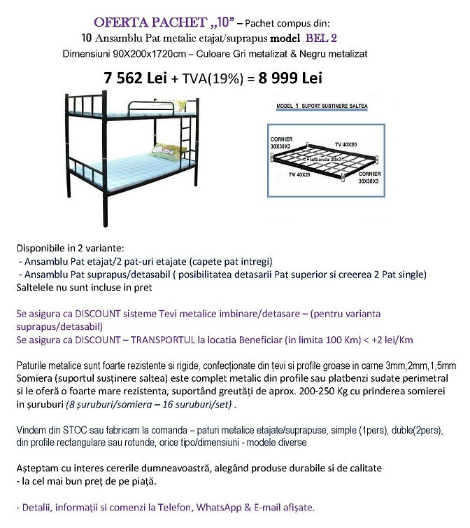 Oferta Pachet 10 seturi Paturi Etajate - Model BEL 2 - in stoc!