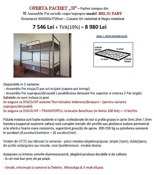 Oferta Pachet 10 Seturi Paturi Etajate - Model BEL 01 FABY - in stoc!