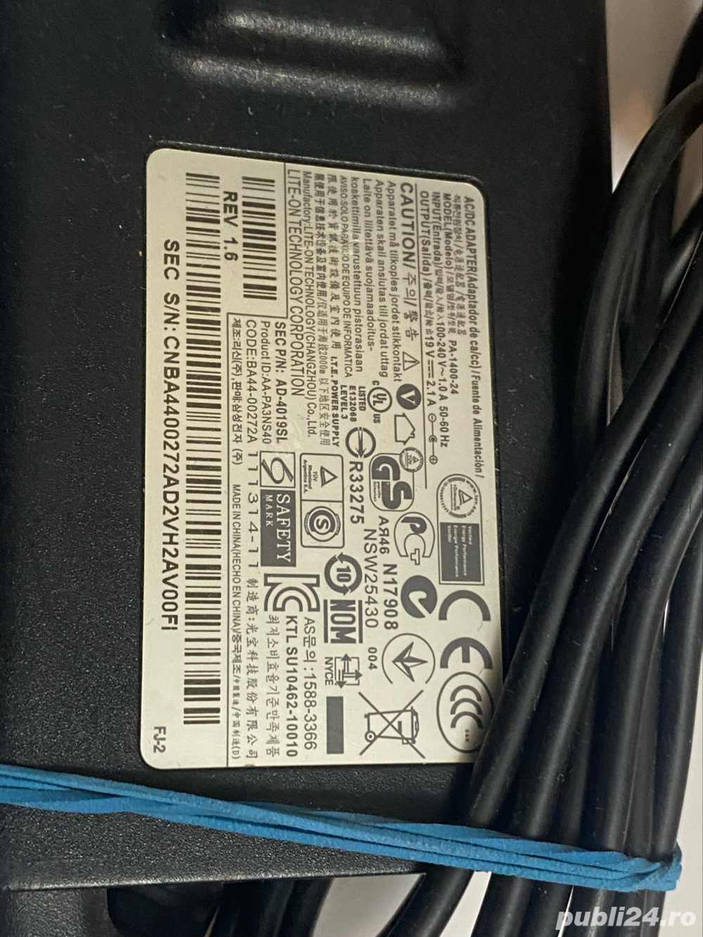 Incarcator laptop  samsung model pa-1400-24 out 19v 2,1A mufa 3x1 mm