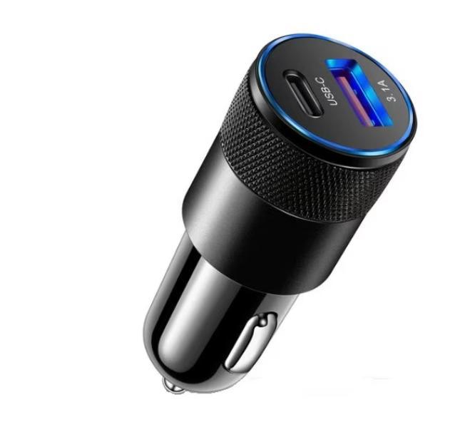 Incarcator auto 1 x USB, 1 x USB Tip C, incarcare rapida, corp metalic, 12-24V, Negru