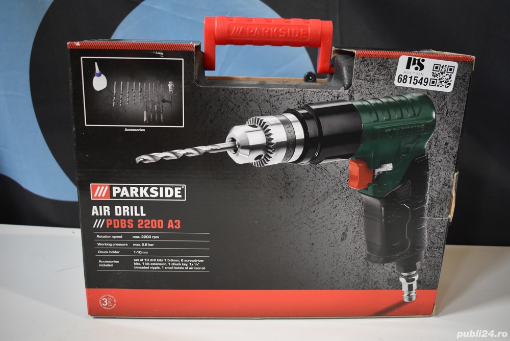 Mașină de găurit pneumatic Parkside PDBS 2200 A3 în carcasă cu accesorii fără cutie