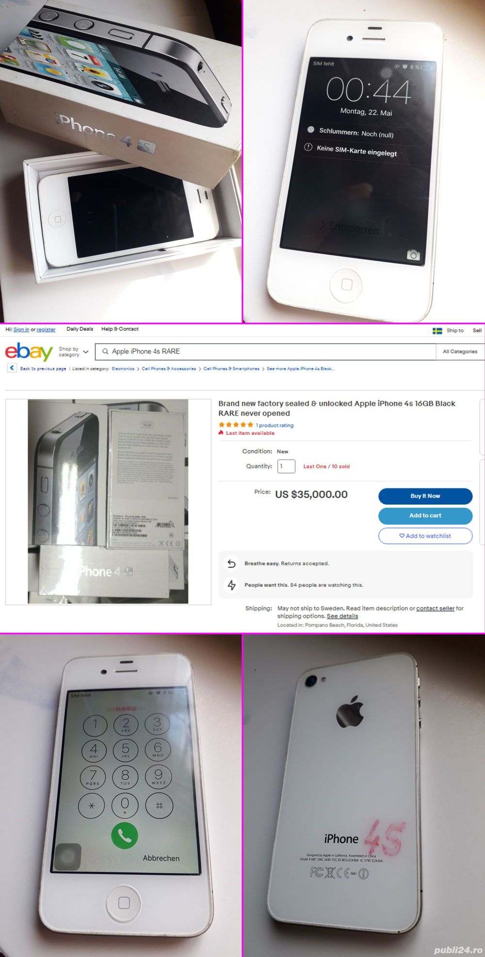 Telefon Rar De Colectie iPhone 4s alb si cutie originala